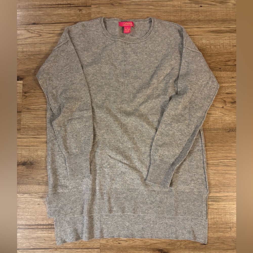 Catherine Malandrino 100% Cashmere Grey Crew Neck Tunic Sweater